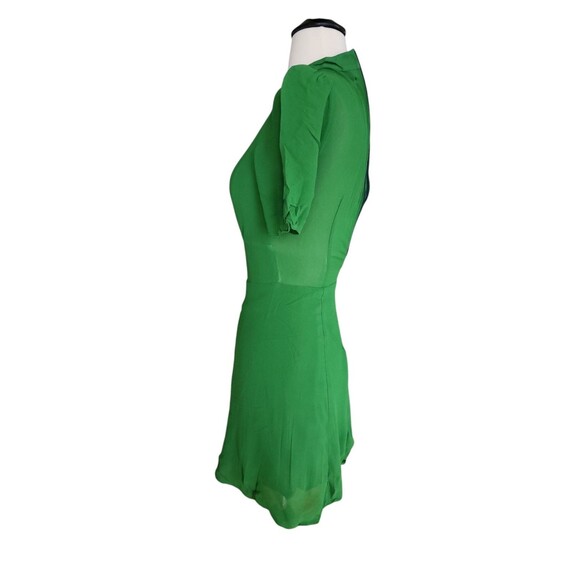Reformation Kelly Green Twee Mini Dress Womens Size 0 Puff Sleeve Chiffon Preppy - Picture 2 of 10